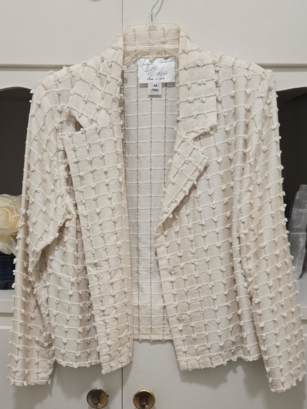Vintage Havana Cream Textured Blazer 100% Silk